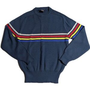 Vintage Herman's Ski Sweater Mens Medium‎ Wool Blend Striped Crewneck Retro USA